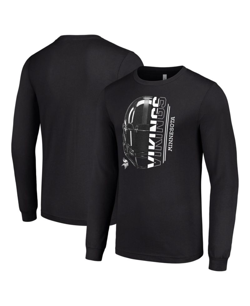 Men's Black Minnesota Vikings Half Helmet Logo Long Sleeve T-Shirt