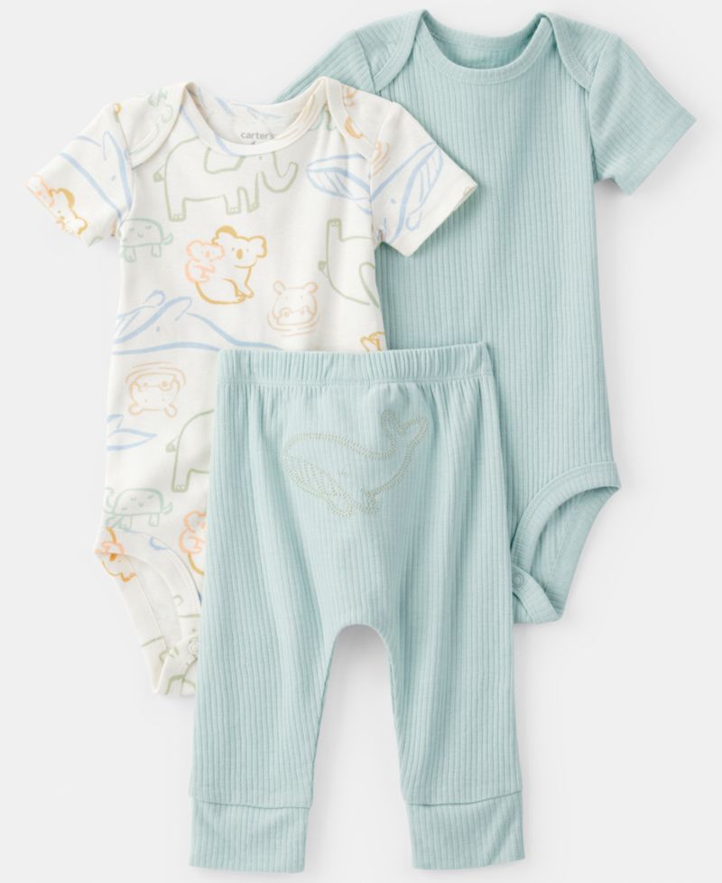 Baby Boys' Short-Sleeve Bodysuits and Pants, 3-Piece Set