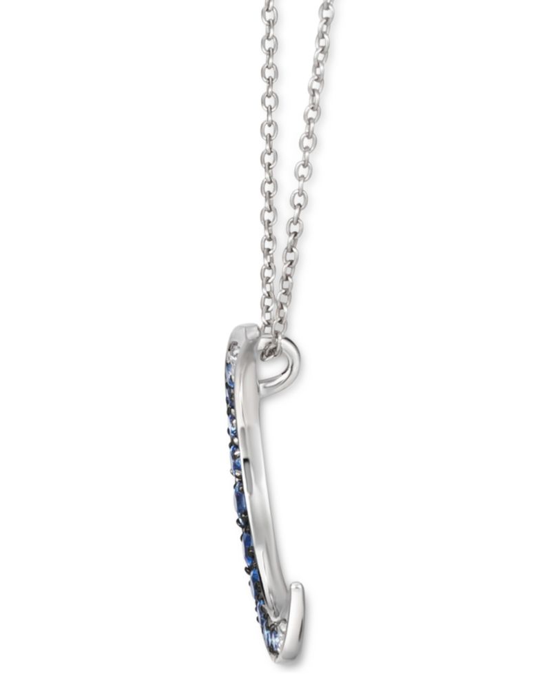 Denim Ombr&eacute; Sapphire (3/8 ct. t.w.) & White Sapphire Accent Crescent Moon 18" Pendant Necklace in 14k White Gold
