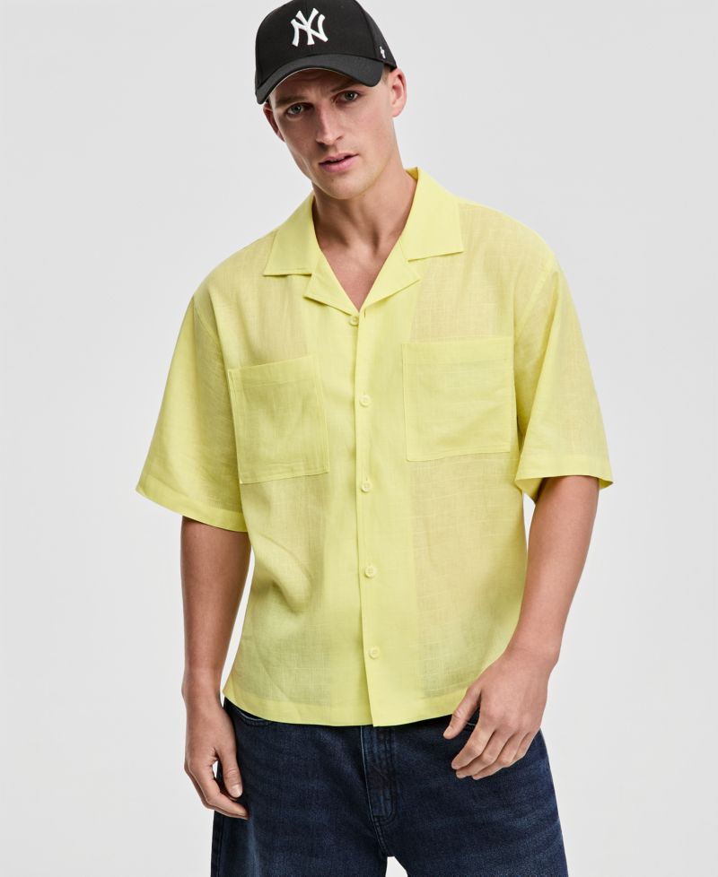 Men's Boxy-Fit Short-Sleeve Linen Shirt
