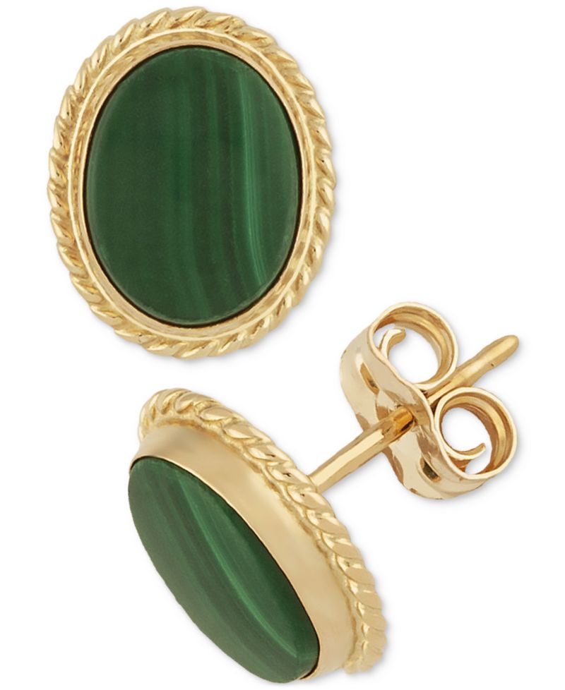 Lapis Lazuli Oval Stud Earrings in 14k Gold (Also in Malachite)
