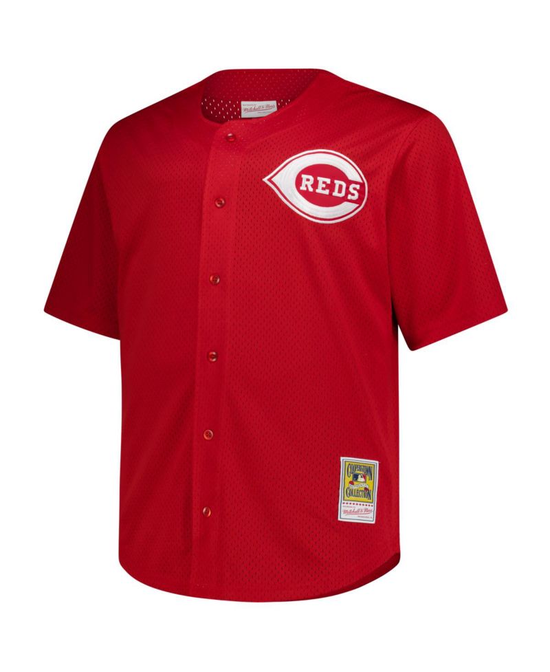 Men's Deion Sanders Red Cincinnati Reds Big & Tall Cooperstown Mesh Batting Practice Jersey