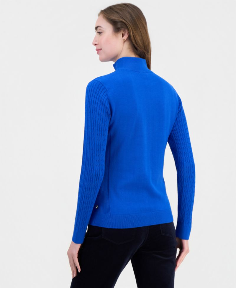 Women's Cable-Knit Half-Zip Mock-Neck Sweater