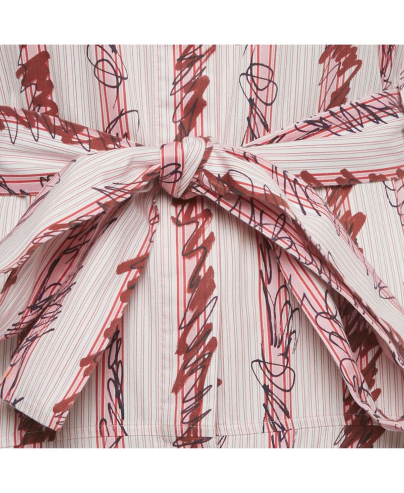 Women's Pink Scribble Printed Cotton Belted Shirt Dress