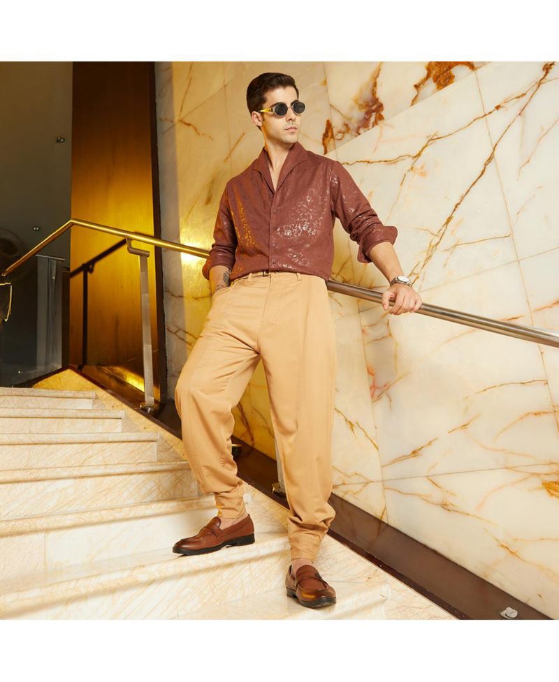 Men's Khaki Beige Panelled Gurkha Trousers