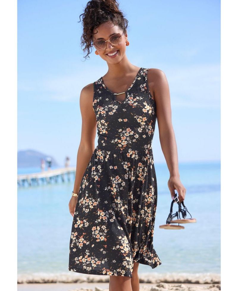 Women's Floral-Print A-Line Scoop Neck Dress
