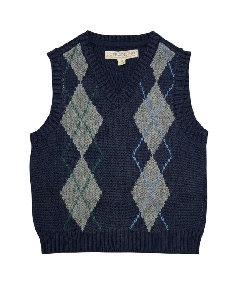 Little Boys 5-7 Organic V-Neck Argyle Sweater Vest