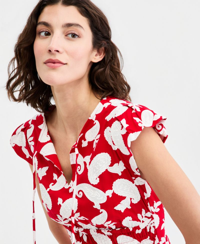 Women's Bubble-Sleeve Paisley-Print Peplum Top