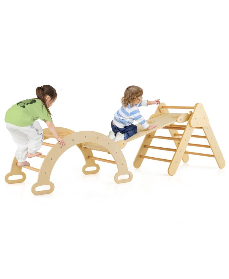 Toddler 3-in-1 Montessori Climbing Triangle, Climbing Arch and Ramp, 3-Piece Set