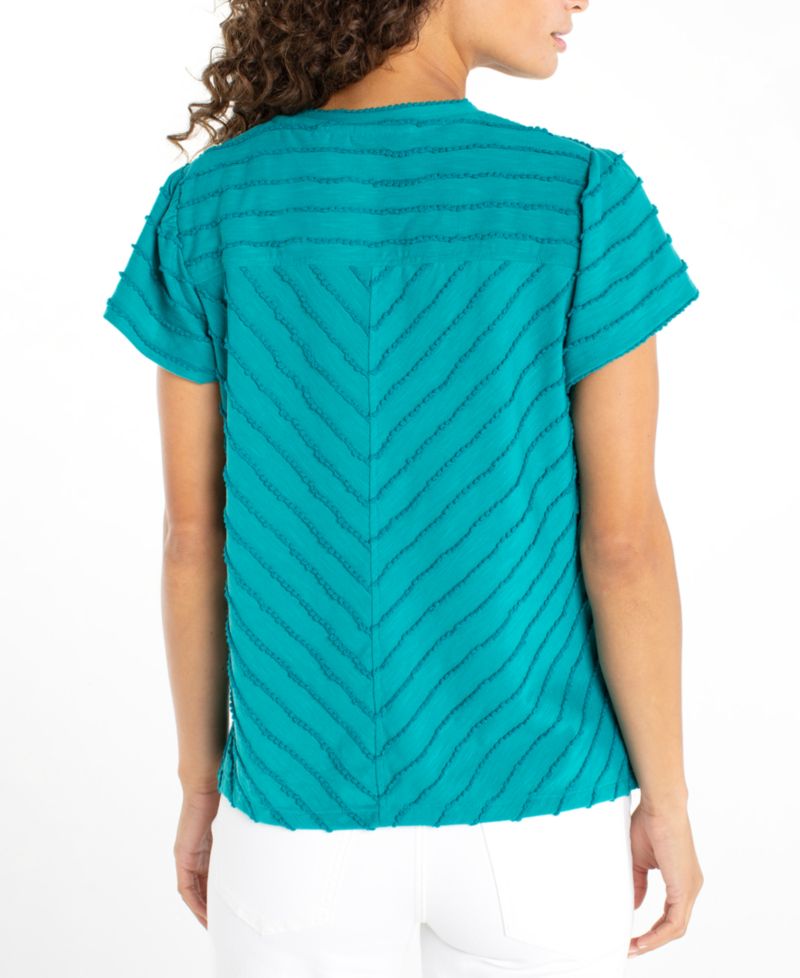 Petite V-Neck Scalloped Stripe Top