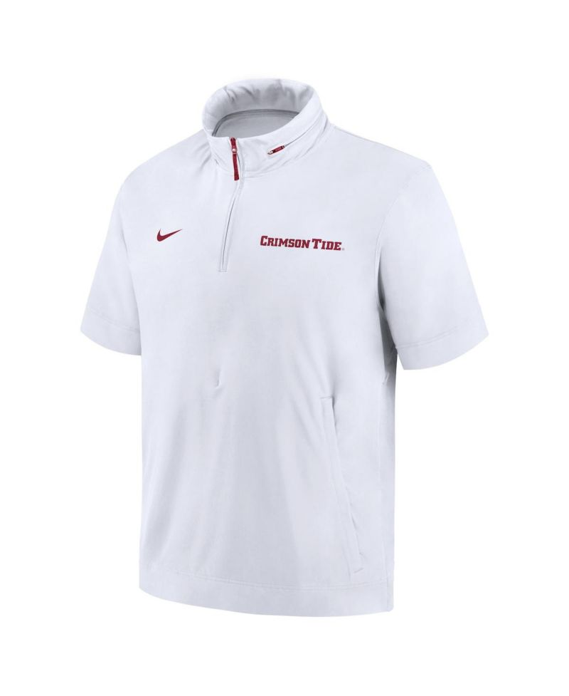 Men's White Alabama Crimson Tide 2024 Sideline Coach Short Sleeve Half-Zip Hoodie Jacket