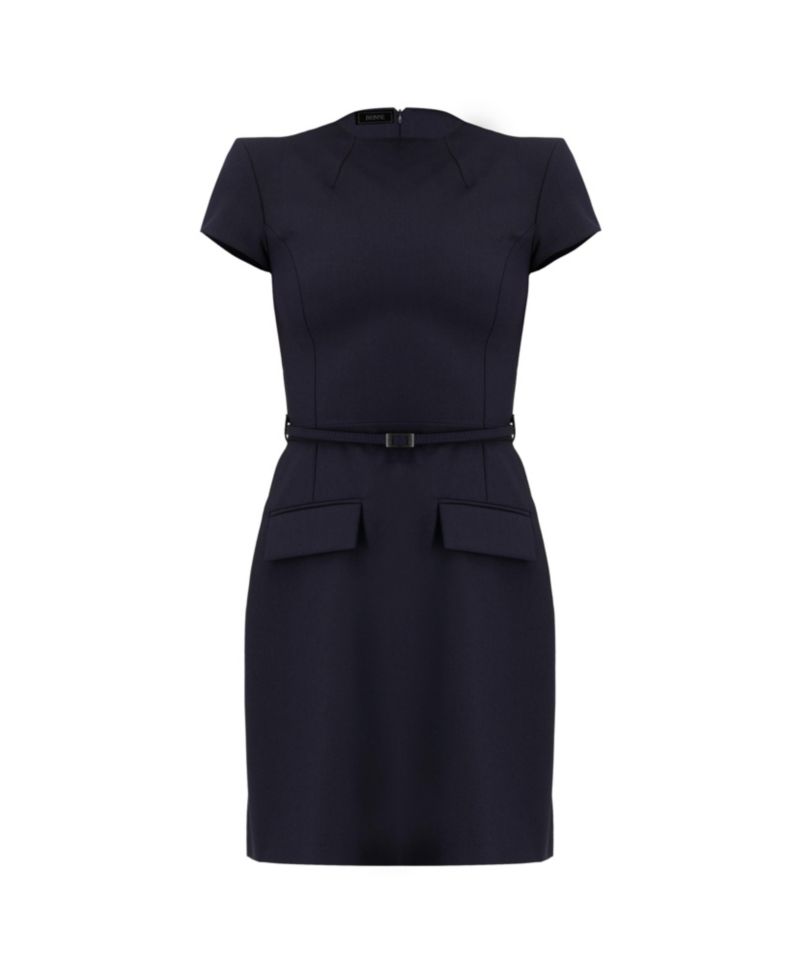 Women's Short Dress with Belt And Faux Pockets