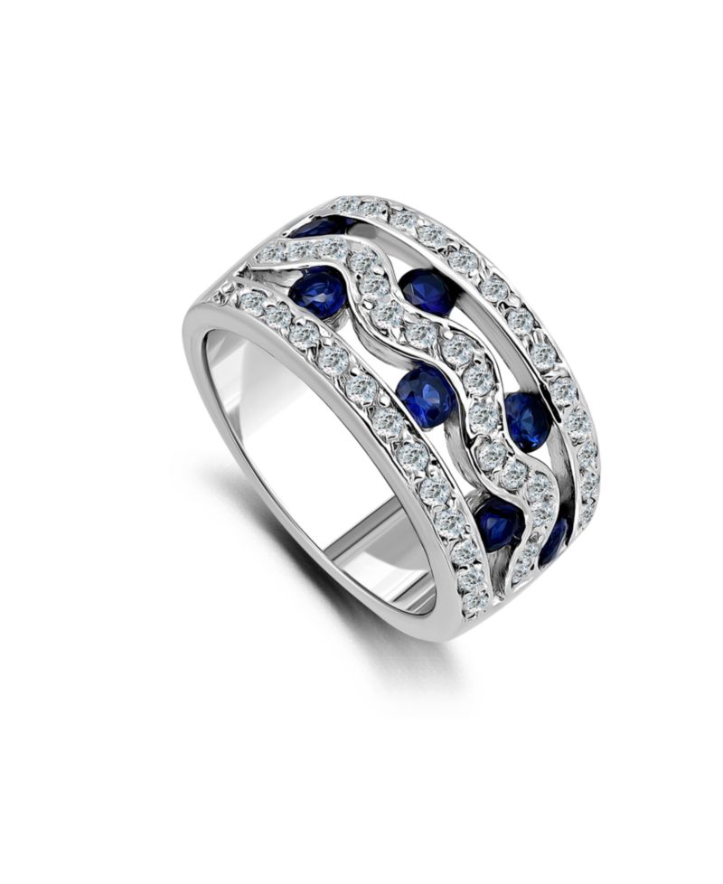 Macy's Cubic Zirconia Round Glass Stones Three Row Band Ring