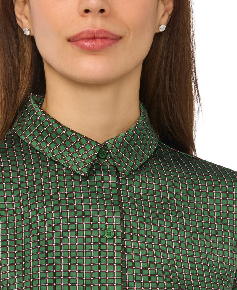 Women's Long-Sleeve Satin Collared Blouse