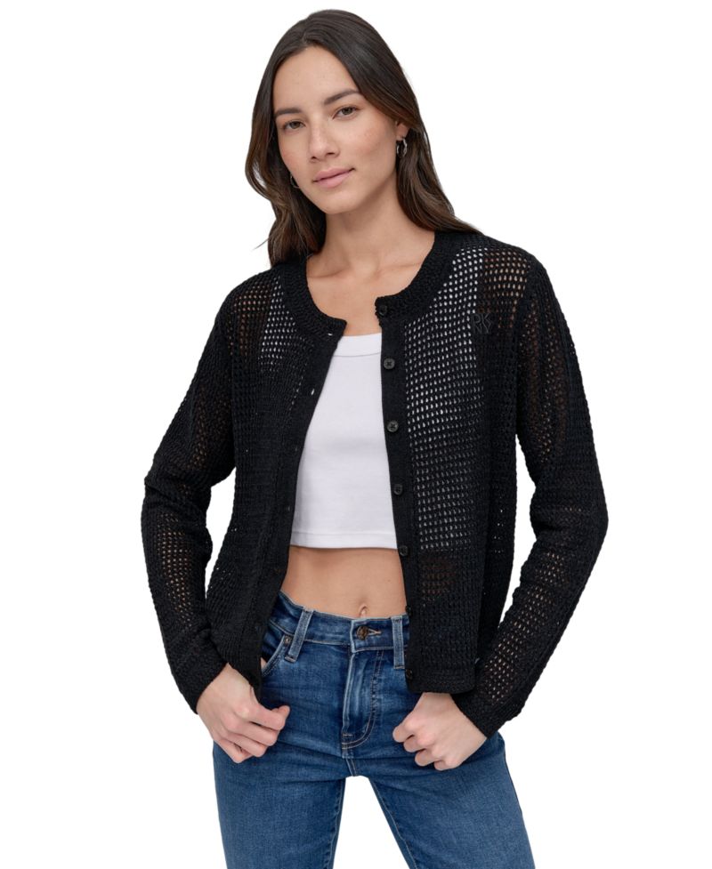 Women's Baby Chenille Open-Stitch Long-Sleeve Cardigan