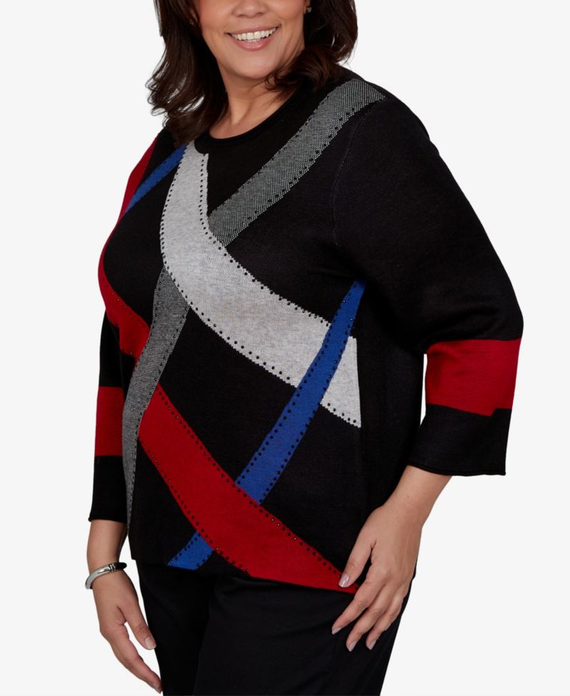 Plus Size Colorblocked 3/4-Sleeve Pullover Sweater