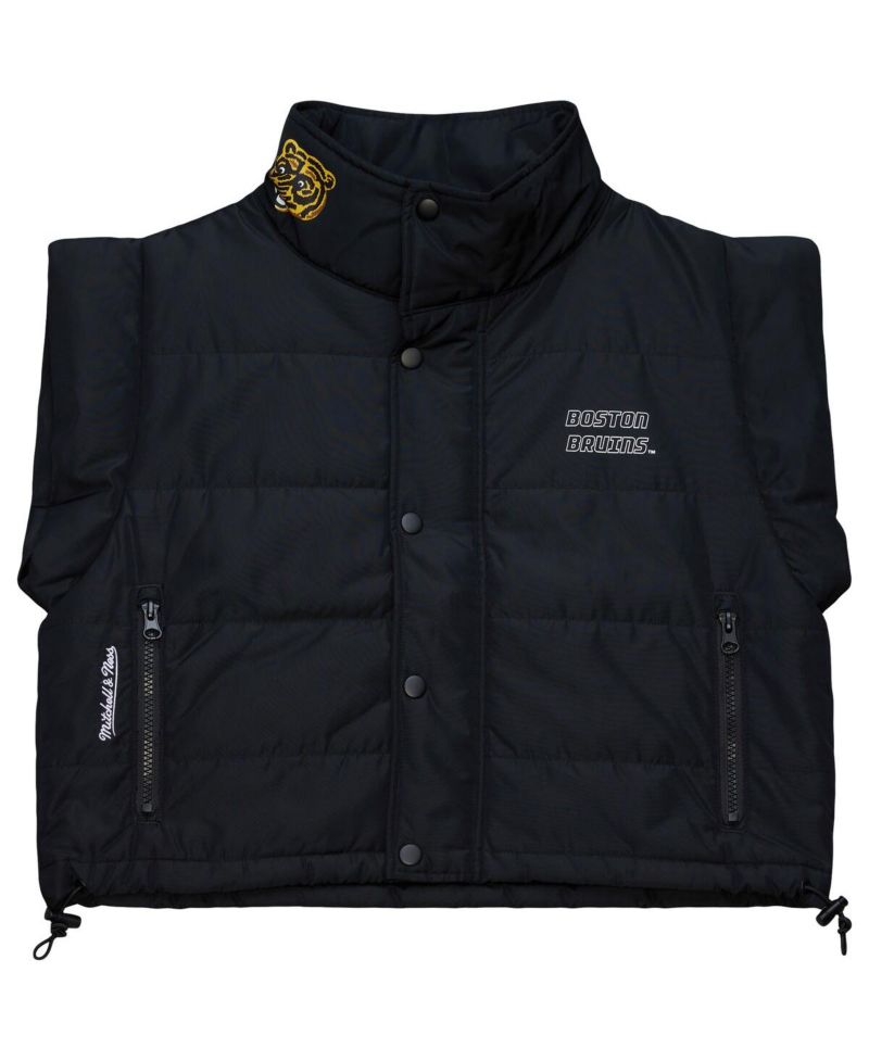 Women's Black Boston Bruins Cropped Full-Zip Puffer Vest