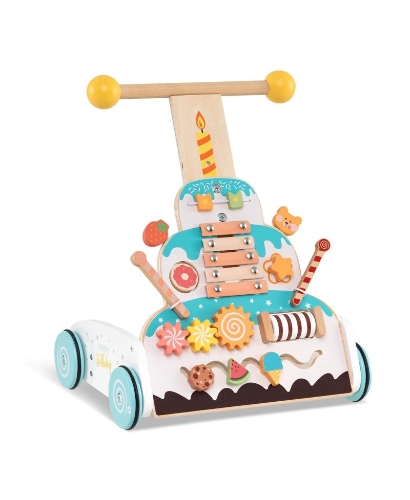 Wooden Baby Walker Ice Cream Cart Toy with Sweet Accessories Smooth