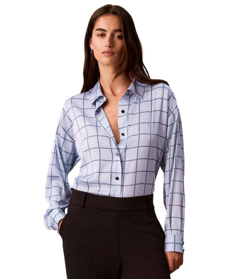 Women's Plaid Long-Sleeve Button-Up Shirt