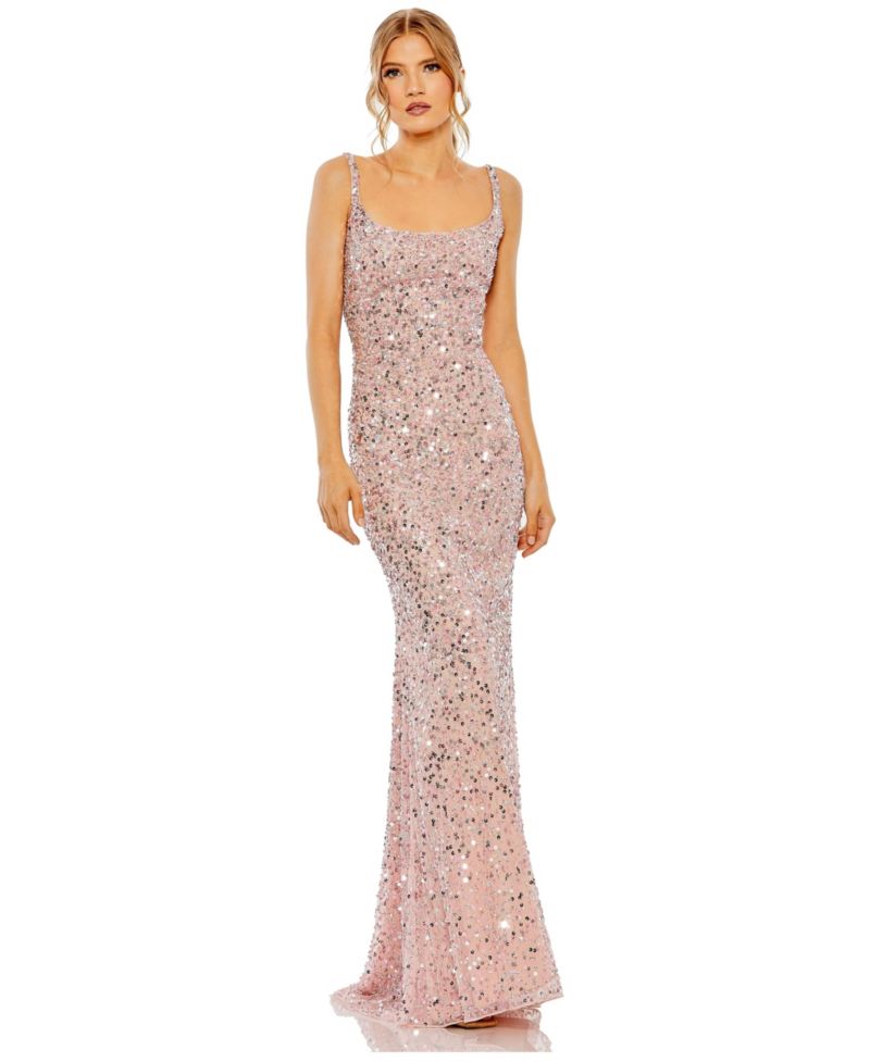 Womens Petite Sequined Low Back Slip Gown