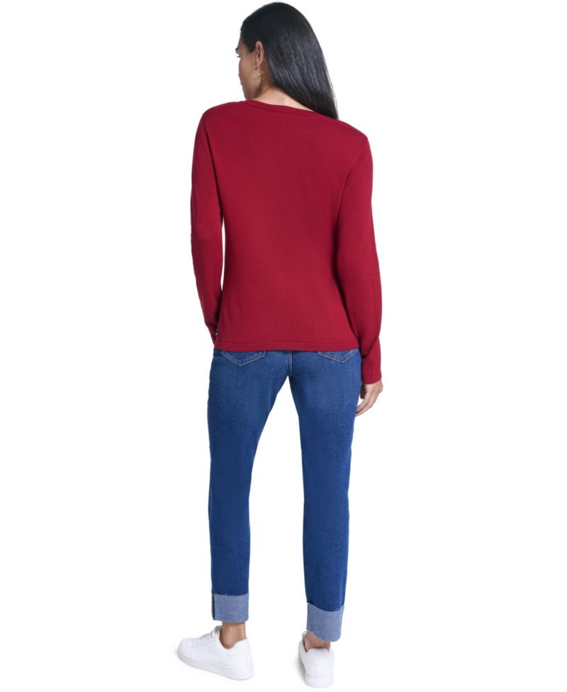 Women's Argyl Hearts Crewneck Long-Sleeve Cotton Sweater
