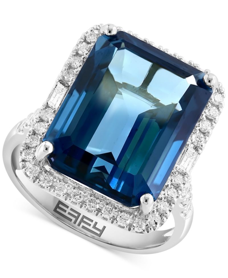 EFFY® Blue Topaz (10-3/4 ct. t.w.) & Diamond (3/8 ct. t.w.) Halo Ring in 14k White Gold