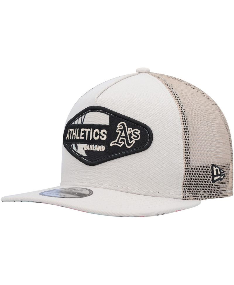 Men's Natural Oakland Athletics Retro Beachin' Patch A-Frame Trucker 9FIFTY Snapback Hat