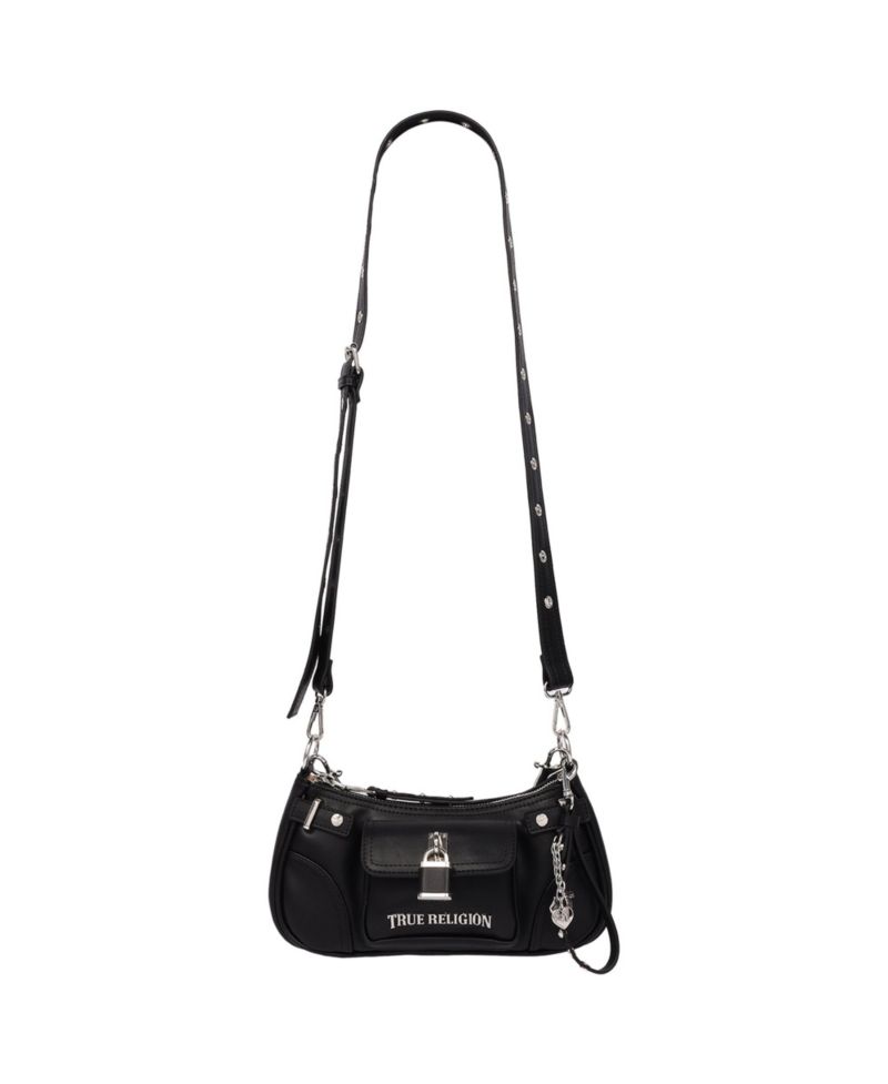 Women's Moto Shoulder Bag with Lock Pocket Charm – Convertible Shoulder and Crossbody Purse