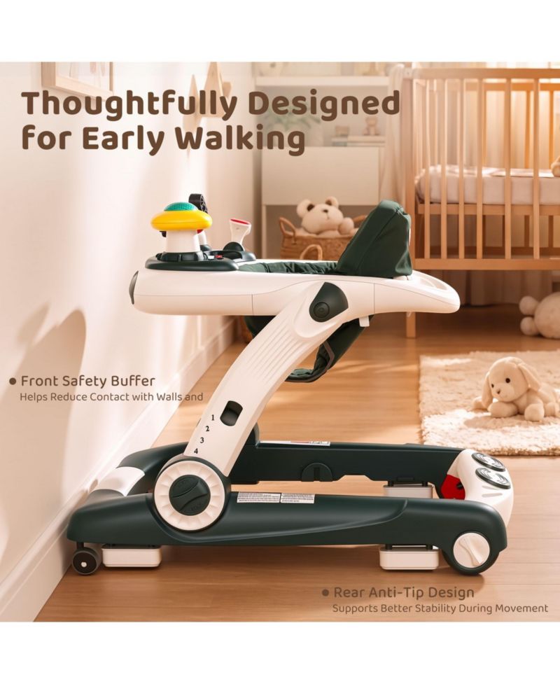 5-in-1 Baby Activity Walker with Music and Lights, Adjustable Height and Safety Bumper