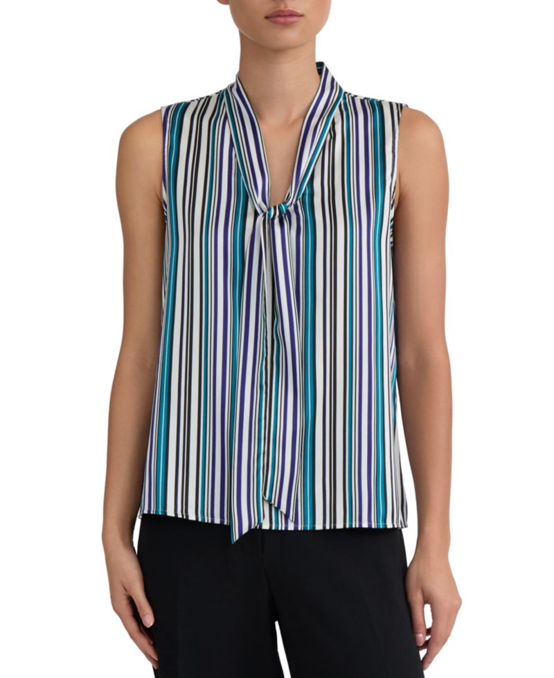 Women's Printed Tie-Neck Sleeveless Blouse