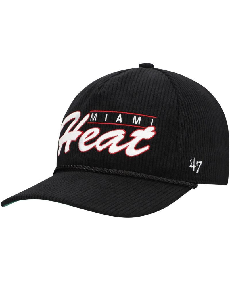 Men's Black Miami Heat Double Header Sidepatch Cord Hitch Adjustable Hat