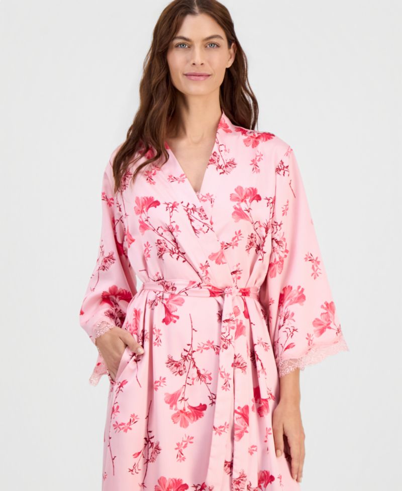 Women's Lace-Trim Satin Robe