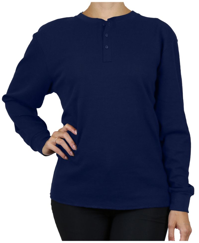 Women's Oversize Loose Fitting Waffle-Knit Henley Thermal Sweater