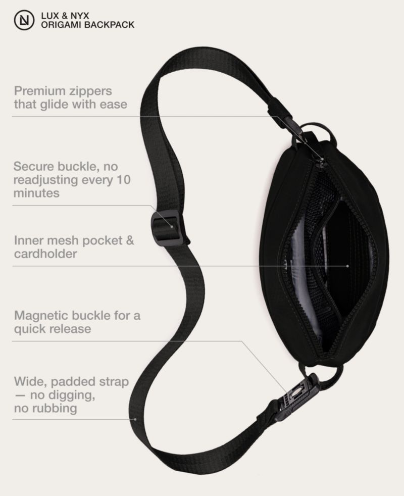 Lux and Nyx Origami Belt Bag and Sling Bag - Ultra Matte Nylon - Convertible Belt, Sling, and Crossbody Bag