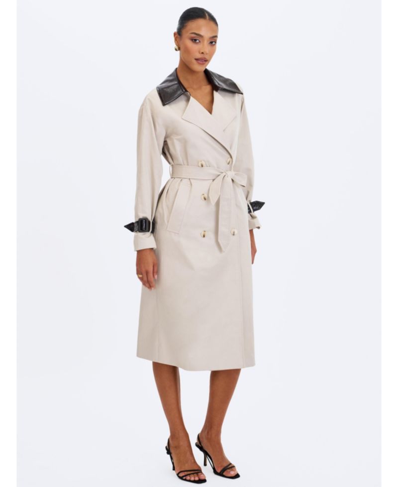 Women's Umber Oyster Double-Breasted Lapel Trench Coat
