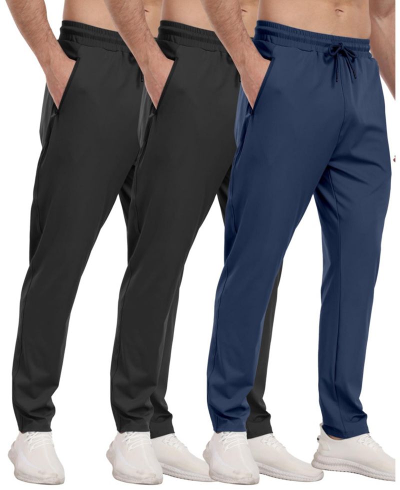 3 Pack Mens Athletic Pants with Zipper Pockets Running Gym Joggers