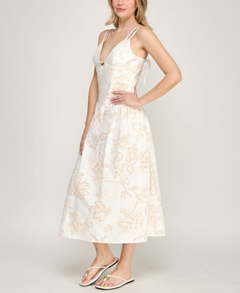 Juniors' Strappy Sweetheart Neck Midi Dress