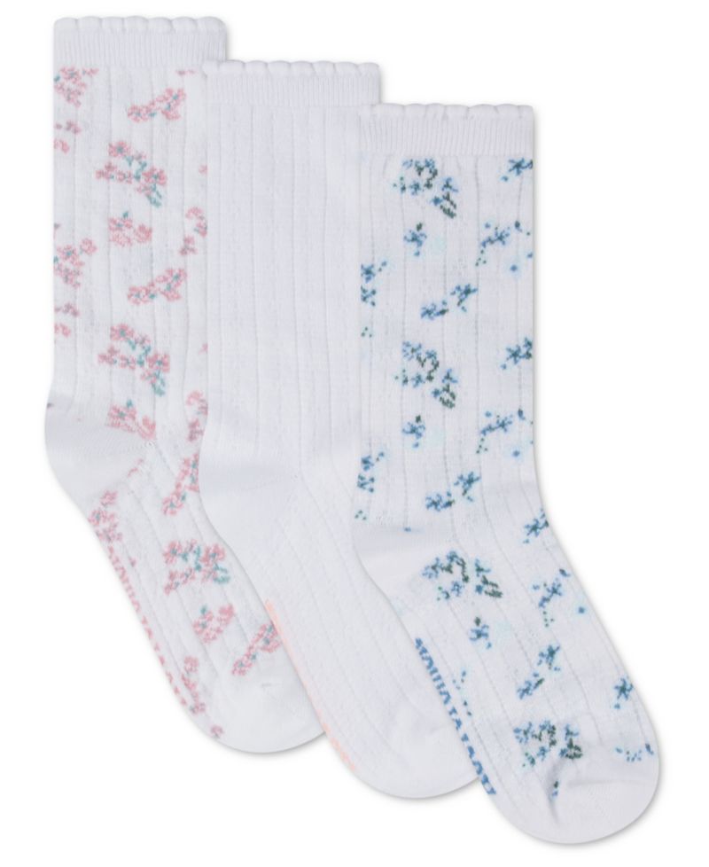 Girls' 7-11 Floral Pointelle Crew Socks, 3-Pack