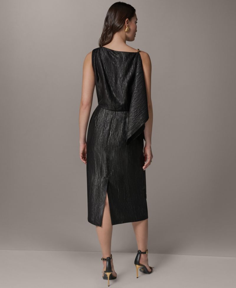 Women's Crinkle Satin Square Neck Midi Sheath Dress