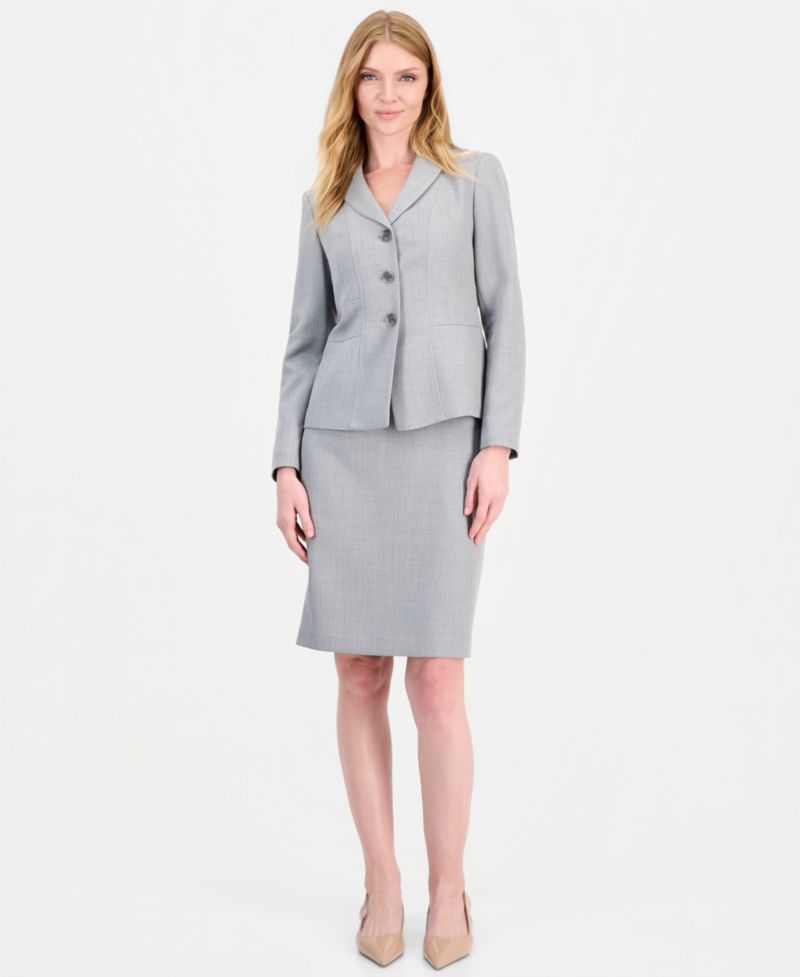 Women's Melange Slim-Fit Peak-Lapel 3-Button Blazer and Skirt, 2-Piece Set