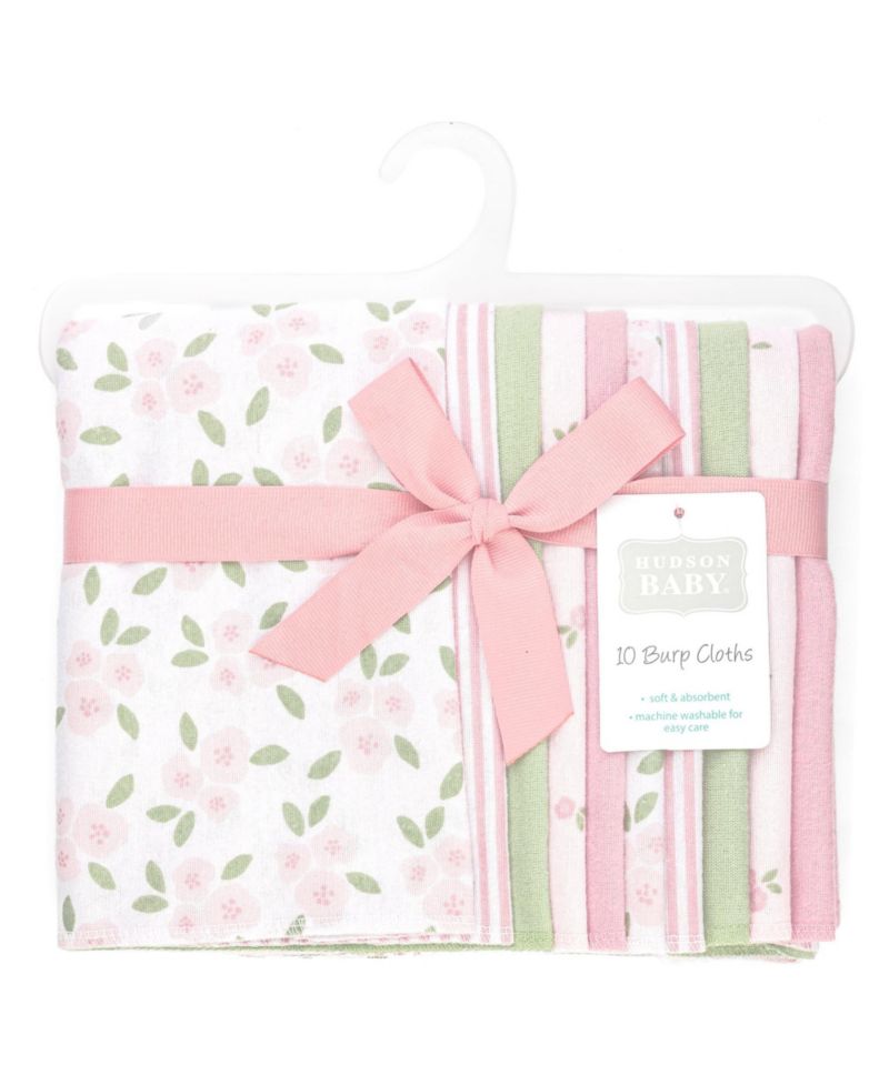 Girl Cotton Poly Flannel Burp Cloths 10-Pack, Sweet Little Floral, One Size