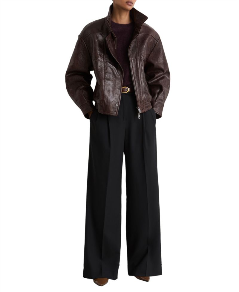 Women's Petra Oversized Funnel-Neck Leather Jacket