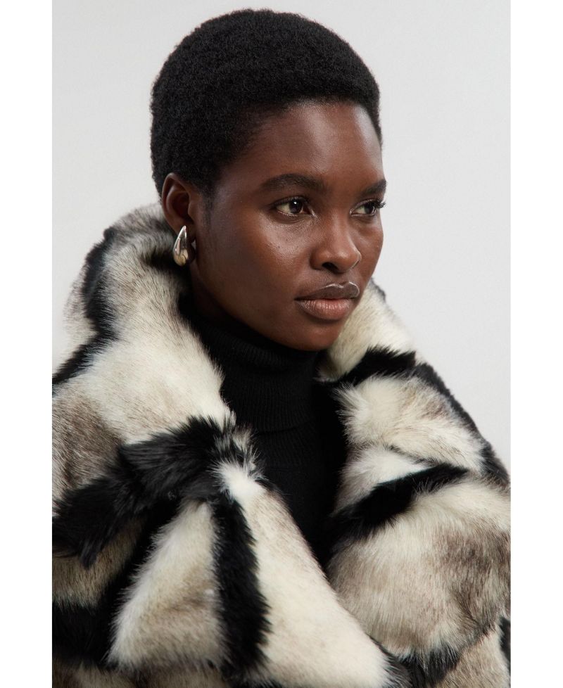 Women's Mono Faux Fur Belted Longline Coat