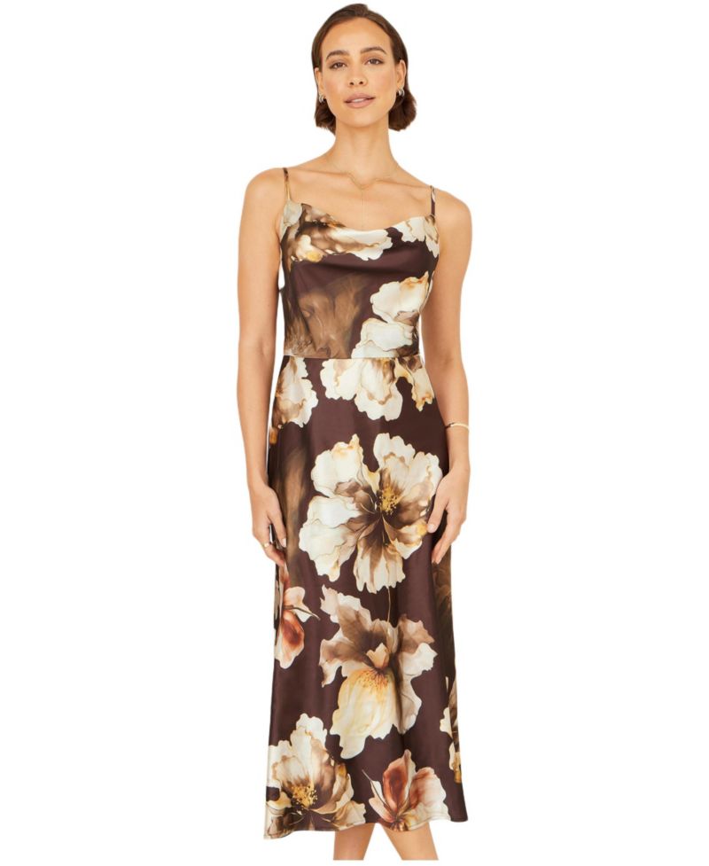 Women's Cowl Neck Satin Floral Dress