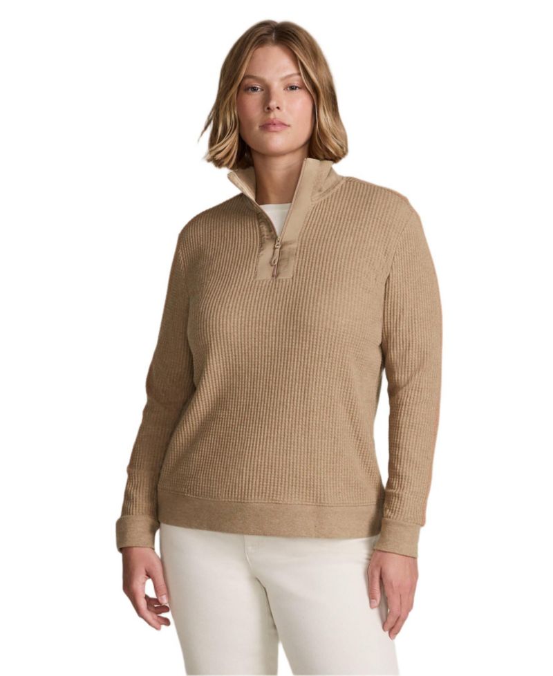 Plus Size Long Sleeve Waffle Quarter Zip Pullover
