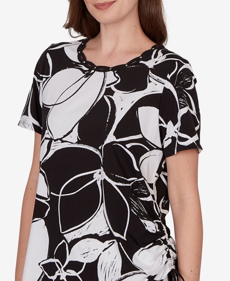 Petite Abstract Floral Embellished Side-Tie Top
