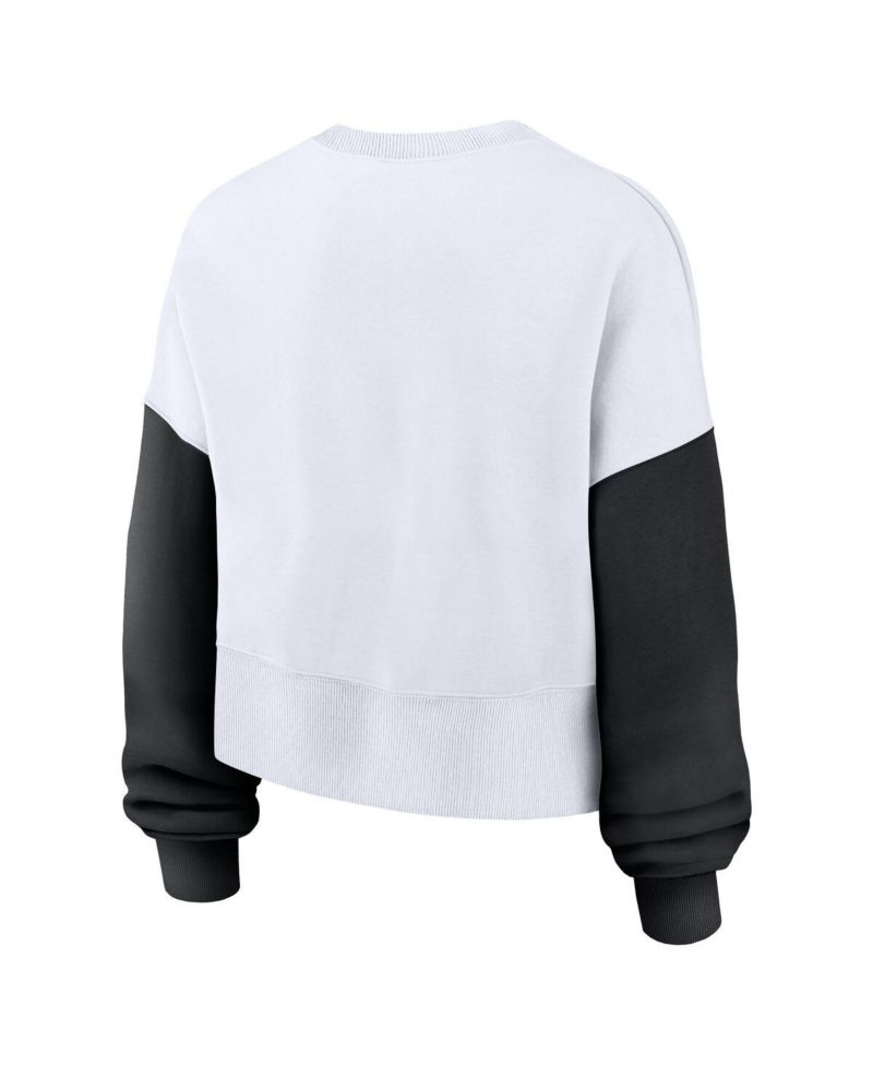 Women's White Iowa Hawkeyes Color-Block Oversized Cropped Pullover Sweatshirt