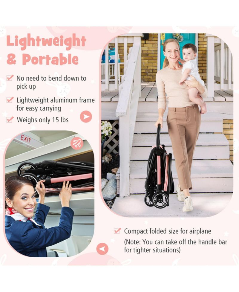 Portable Baby Stroller One-Hand Fold Pushchair W/ Aluminum Frame