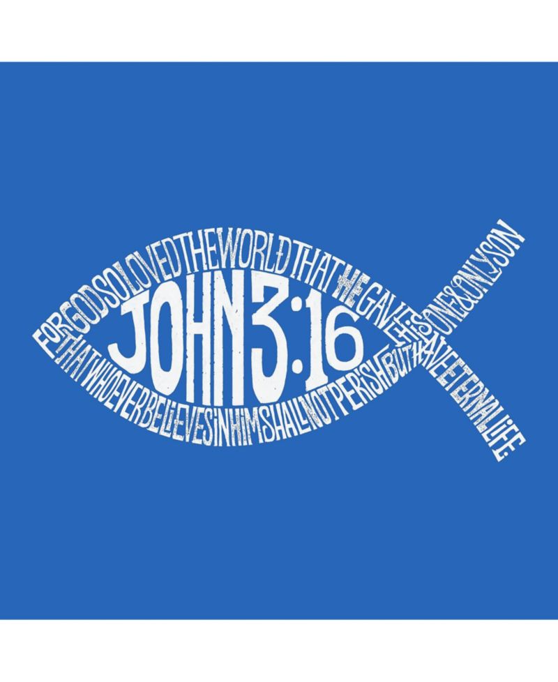 Men's Word Art Hooded Sweatshirt - John 3:16 Fish Symbol