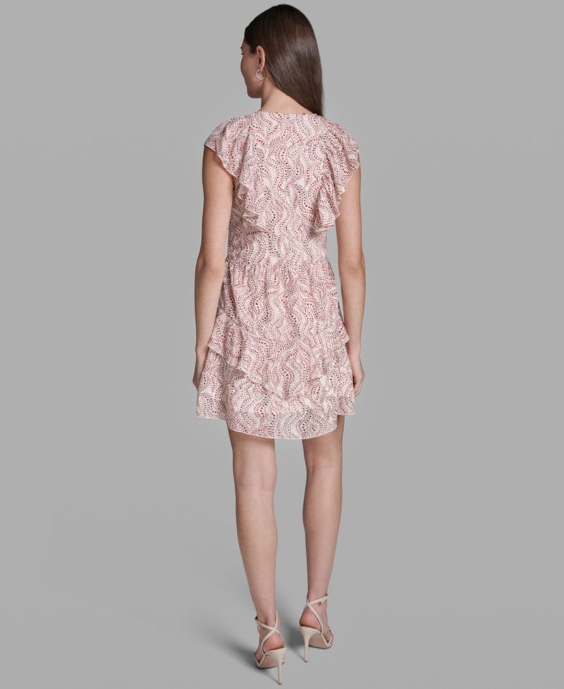 Women's Printed Ruffle V-Neck Dress